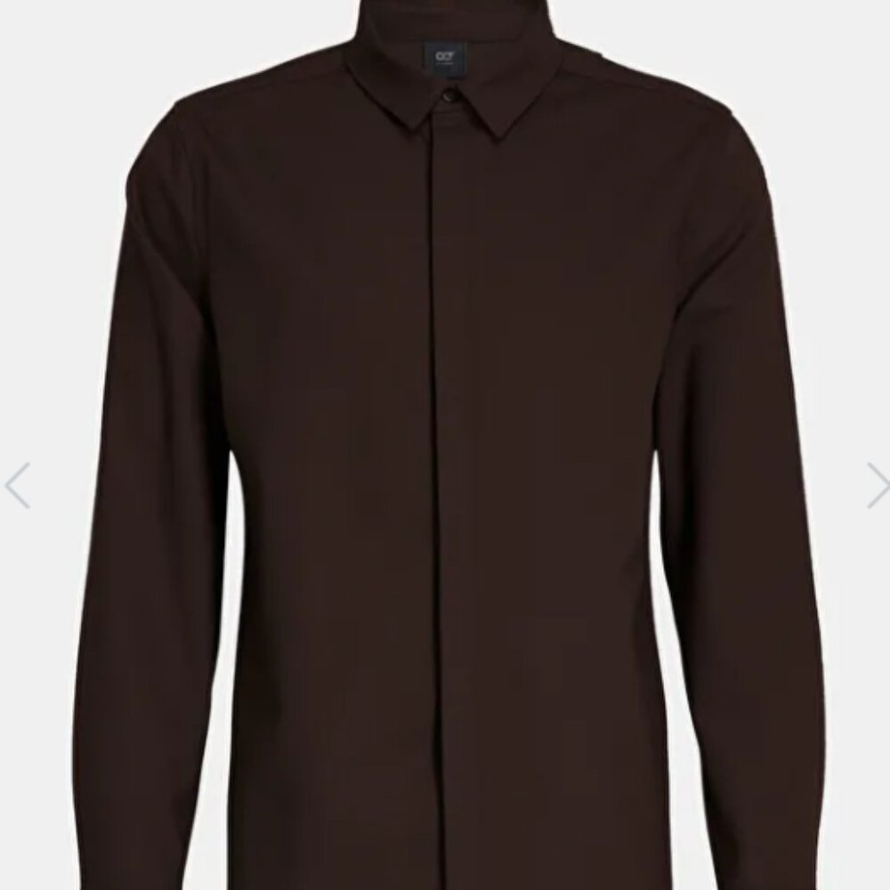 Alpha tauri WAVEO V1.Y6.02 Wool-Mix Oxford Shirt in Dark Brown